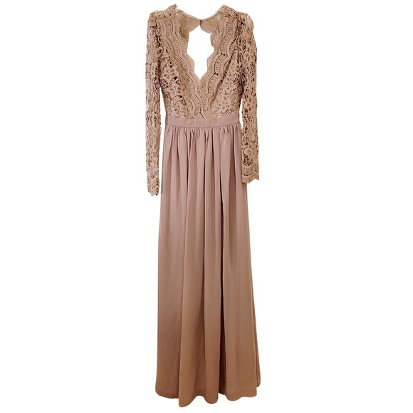 MANIJU Dresses & Skirts - maniju tan lace long sleeve cutout maxi dress formal event size s